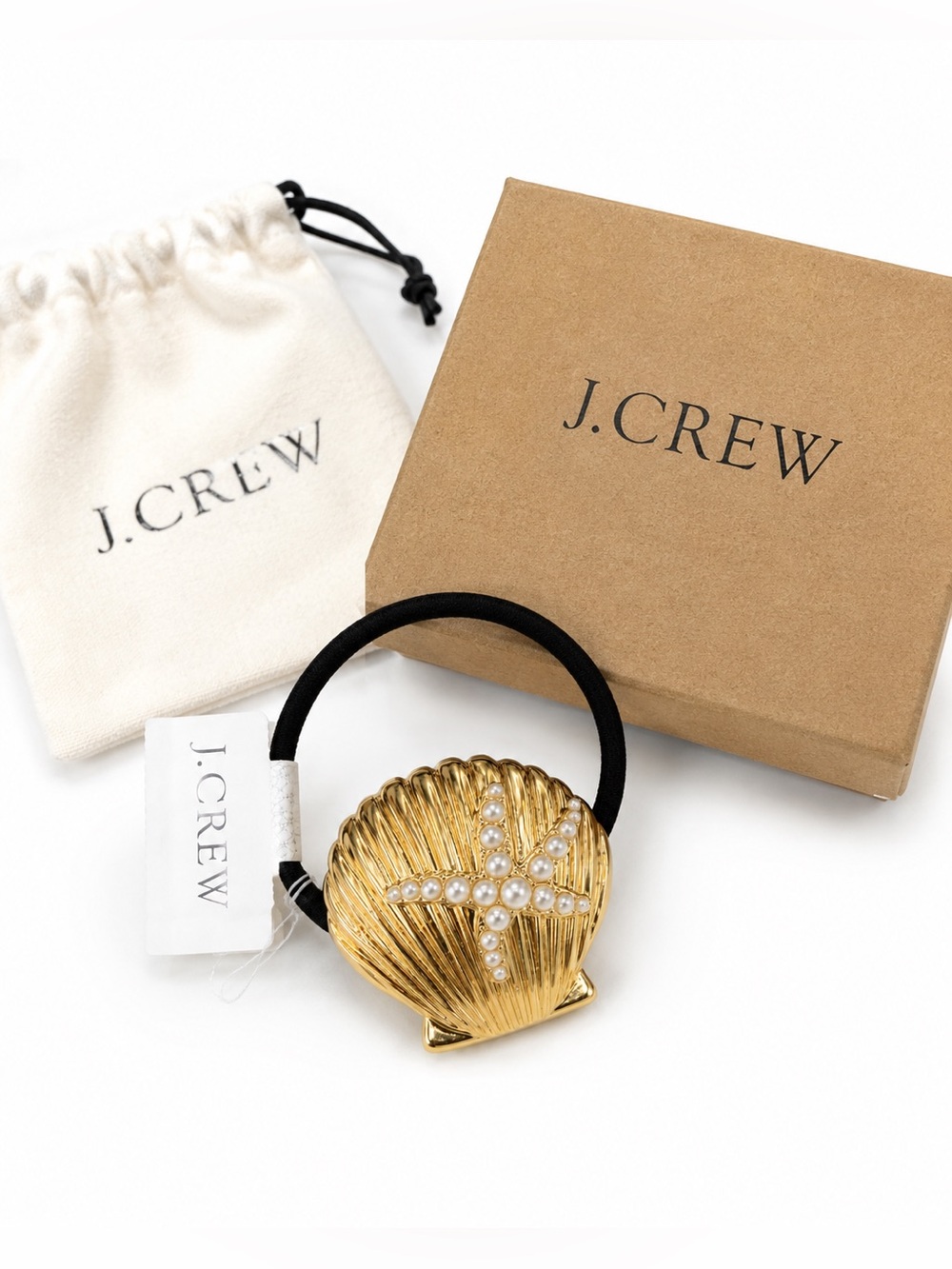 J.Crew Gold Seashell Starfish Pearl Hair Tie NWT Beach Coastal